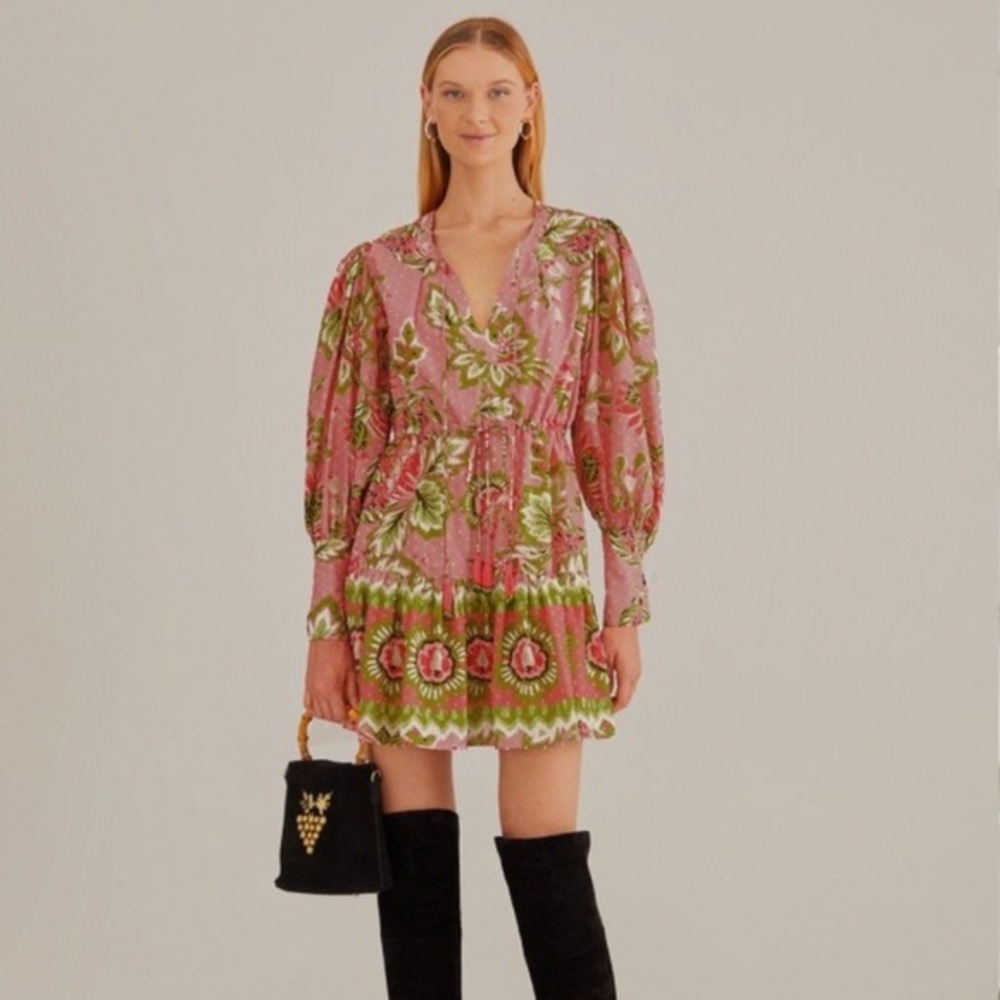 FARM Rio Pink and Green Floral Dress